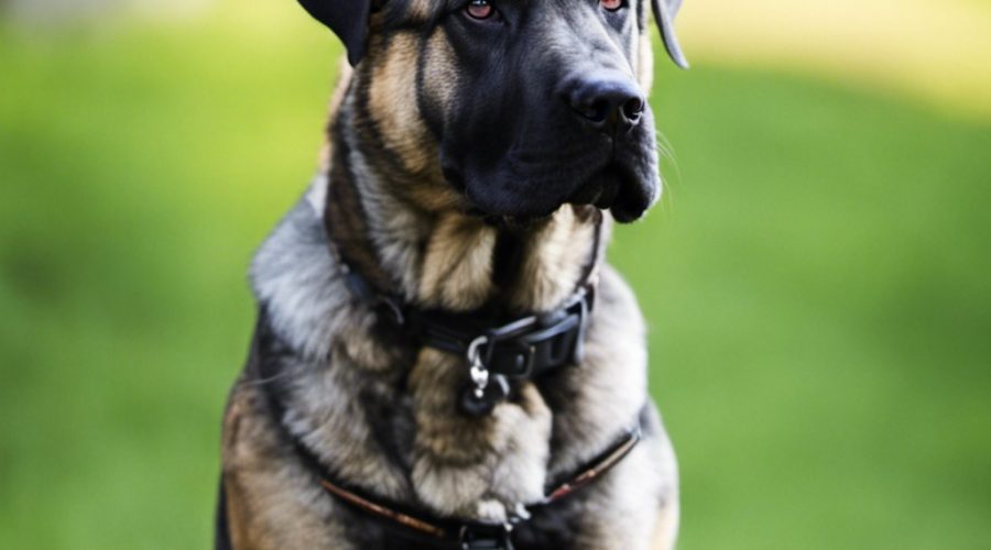 Cane Corso German Shepherd Mix sitting on the grass