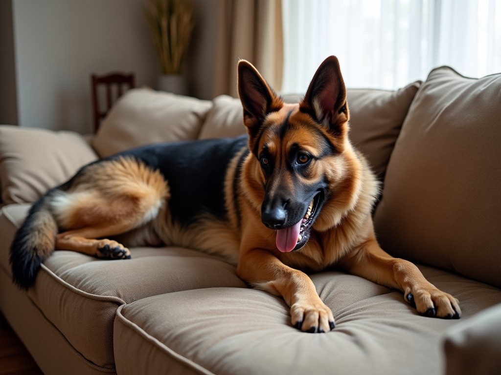 german shepherd on couch